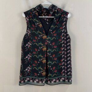 Max Studio Black Floral Tie V Neck Sleeveless Tank - XS